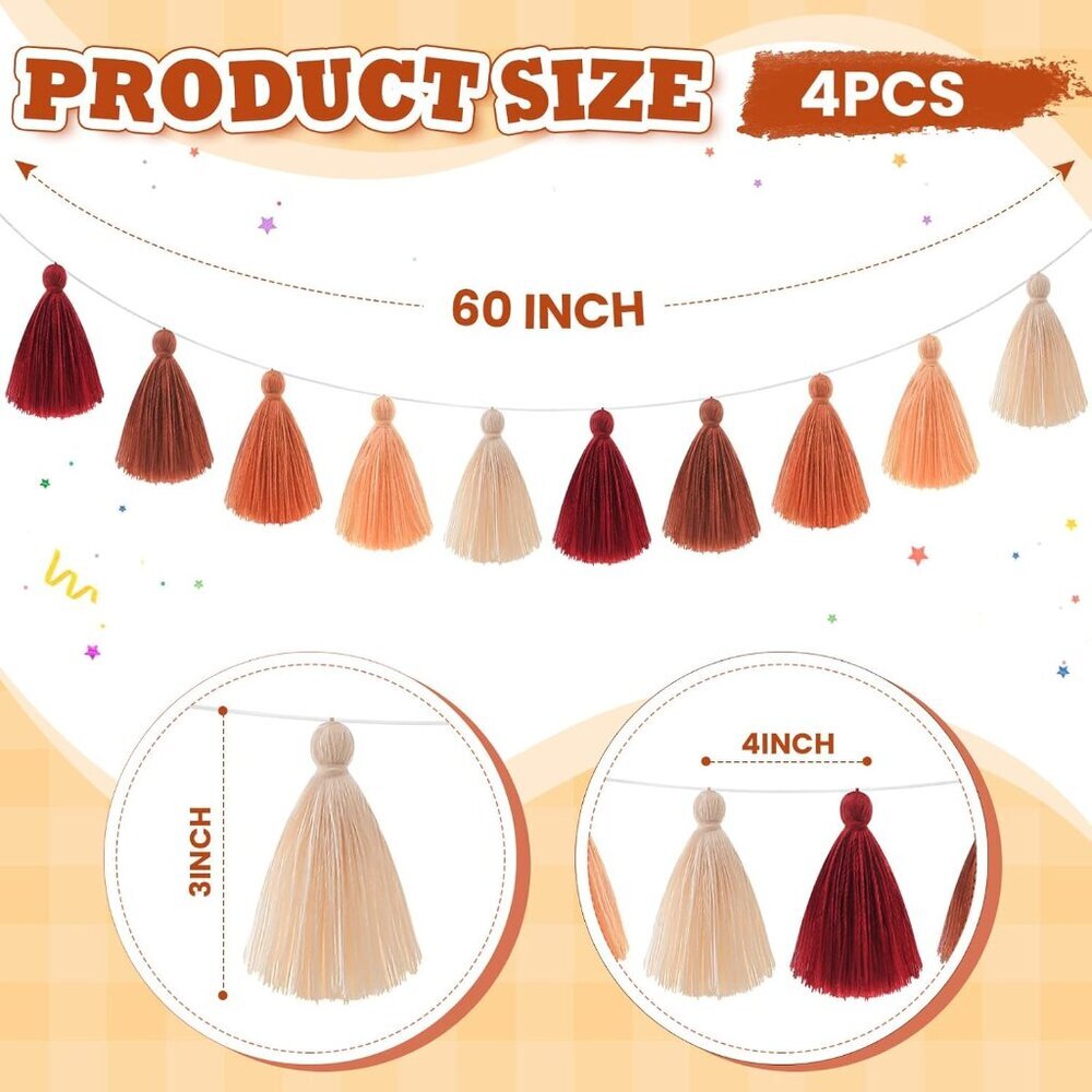 4 Pieces Tassel Garland for Classroom Boho Pastel Garland Tassel Banners Decorat - Picture 3 of 7